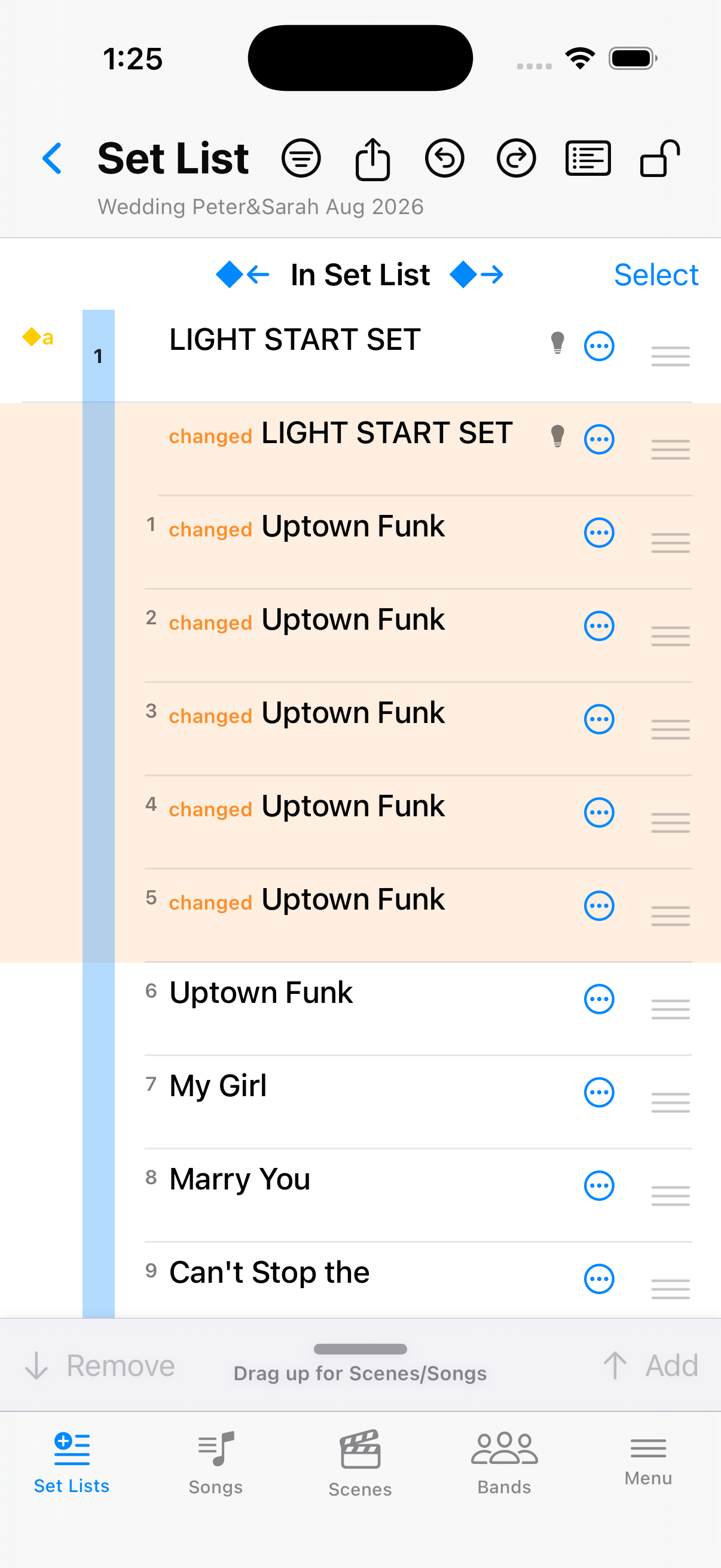 Set list editor