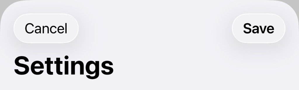 Settings — Cancel and Save