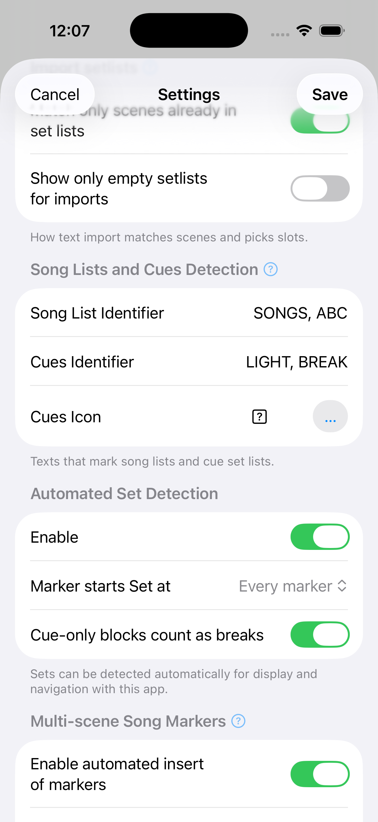 Song Lists and Cues