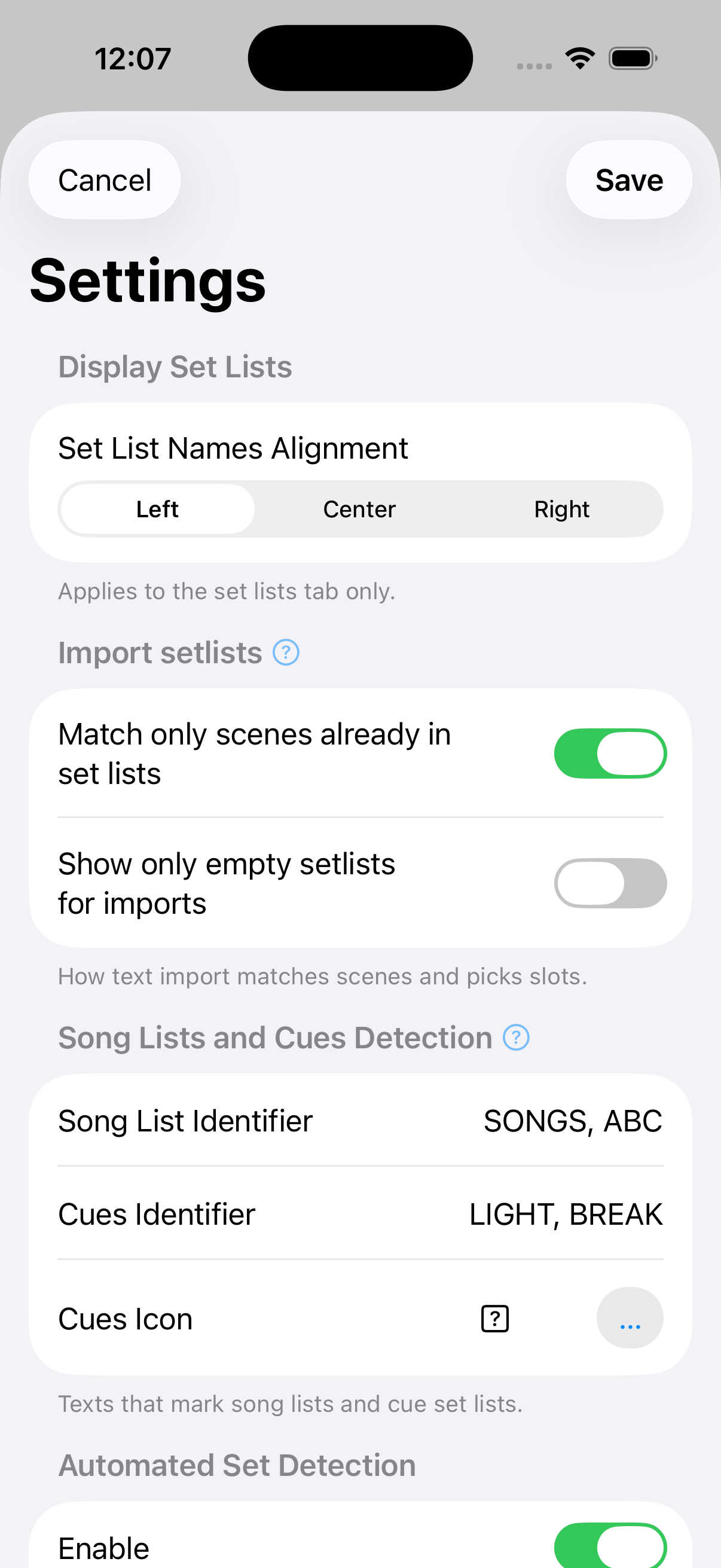 Import setlists