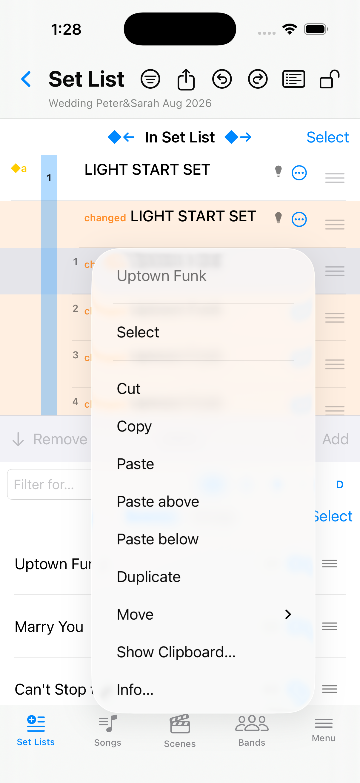 Song context menu