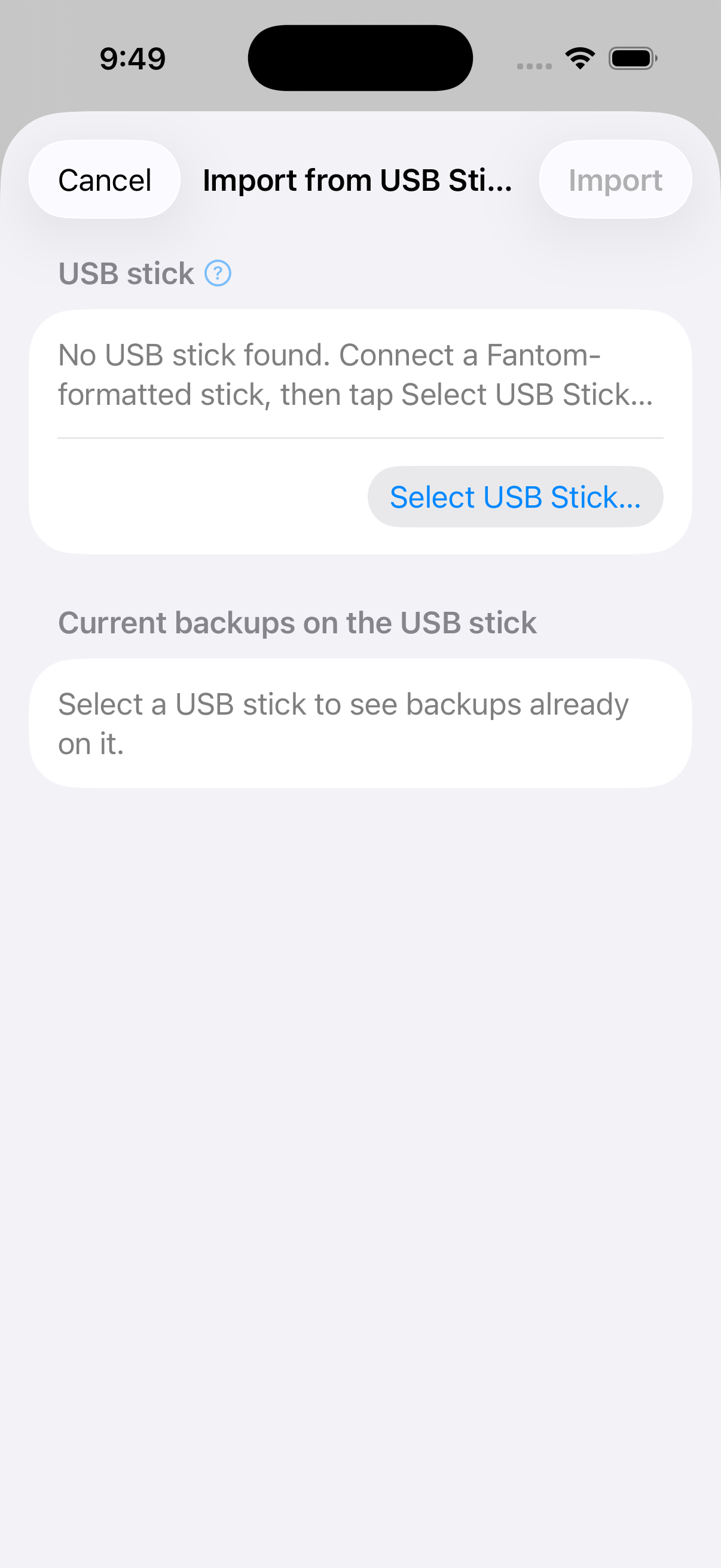 Import from USB